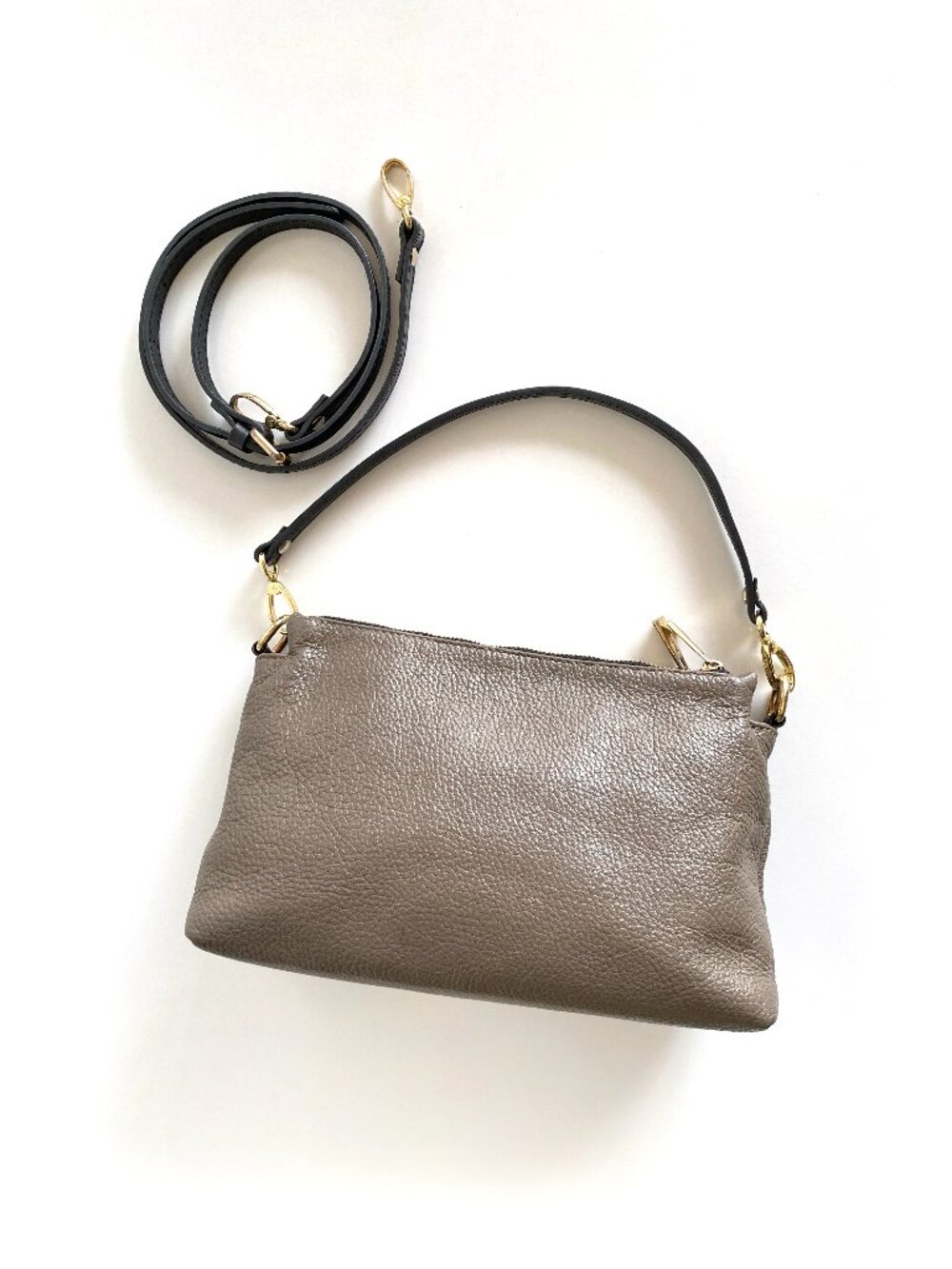 Valentina Italy Taupe Gray Black Crossbody Bag Purse
